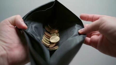 Closeup hand man open an Empty Wallet because he lost money poor finance debt Stock-Footage 336450580