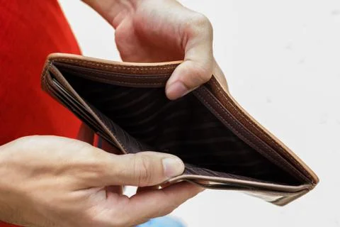 A Closeup hand man open an Empty Wallet. Foto stock