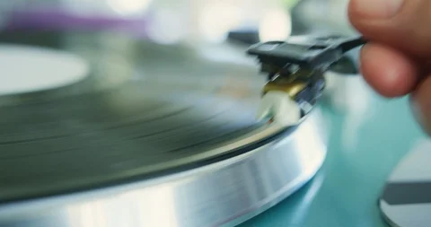 Closeup Of Hand Placing The Needle On A Record 4K Stock Footage 92482848