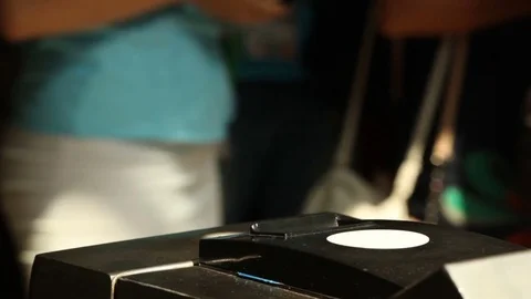 Closeup  Hand Put the Phone to Ntfs System in Metro for Payment Stock Footage 74111844