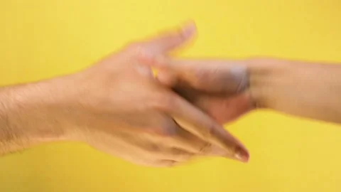 Closeup of hand shake of nude man and woman. Woman and man hands greeting Stock-Footage 132073315