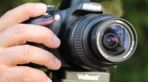 Closeup of Hand Taking Delayed Picture on Nikon Camera Stock Footage 52259233