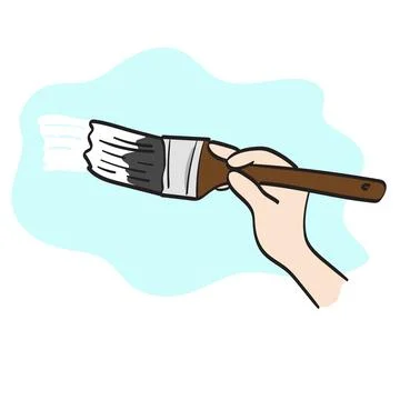 Closeup hand using paintbrush illustration vector hand drawn isolated Stock Illustration