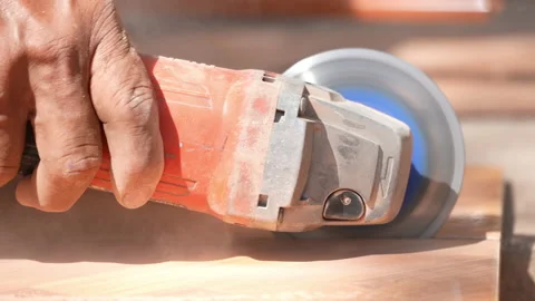 Closeup hand worker use cutting machine cut tile ceramic on slow motion video Vídeos de archivo 221601587