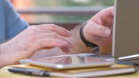 Closeup, hands and laptop for typing, update software and connection for email Stock Footage 244202684