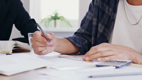 Closeup of hands architect team discussed about construction and architectural 스톡 동영상 336566690