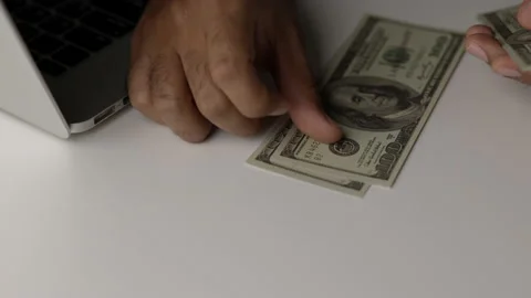 Closeup hands counting US Dollar or paying in cash. Financial prospects. Stock-Footage 152815324