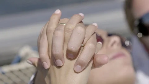Closeup hands of couple in love slow motion Stock Footage 80246732