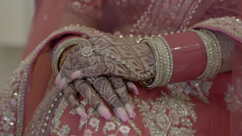 Closeup of hands Indian Bride getting ready for her traditional Indian Wedding Stock-Footage 170871382