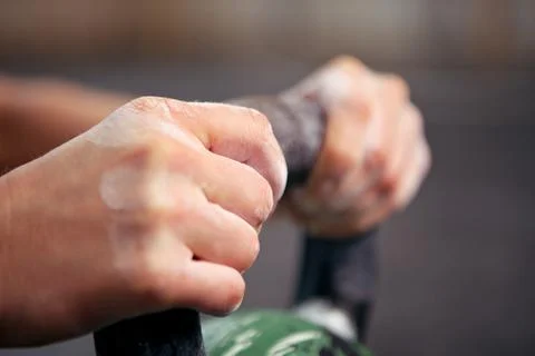 Closeup of hands on kettlebell Foto stock