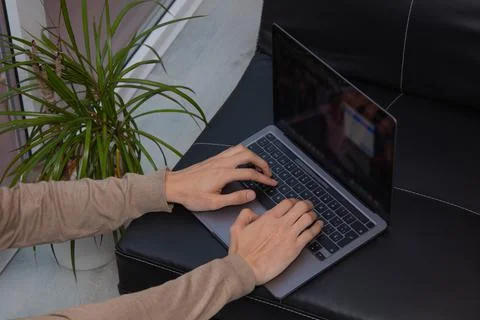 Closeup of hands with laptop Foto stock