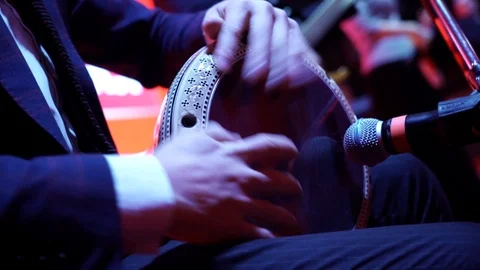 Closeup of hands playing roll on doumbek drumming fast rhythm with arabic Stock Footage 103701680