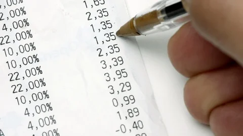 Closeup hands scrolling and checking receipt or bill. Stock Footage 127189065