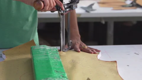 Closeup Of Hands Of Tailor Cutting Fabric in Vietnam's Clothing Industry Video stock 247416850