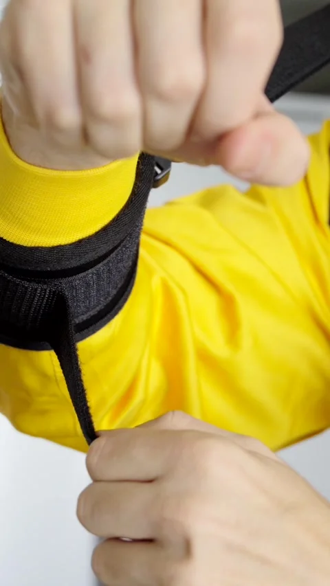 Closeup of hands taking off exoskeleton Stock Footage 258302377