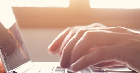 Closeup of hands typing email on computer keyboard, person working on laptop pc Stock Footage 108840711