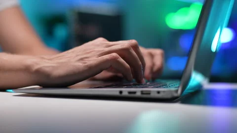Closeup hands of unrecognizable freelancer developer male typing program code on Stock Footage 247922119
