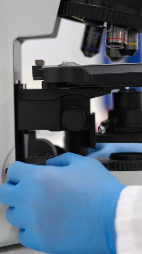 Closeup of hands using microscope Stock Footage 256940397