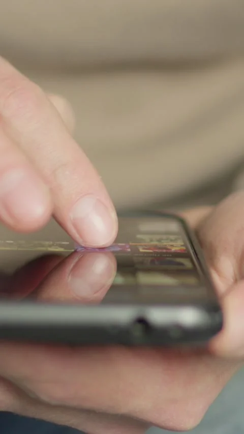 CloseUp of Hands Using Smartphone for Browsing and Communication. Person Stock Footage 284708680