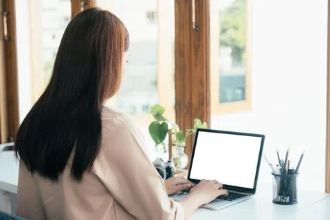 Closeup hands using smartphone mockup at the office desk. Stock Photos