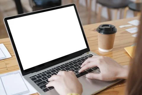 Closeup hands using smartphone mockup at the office desk. Stock Photos