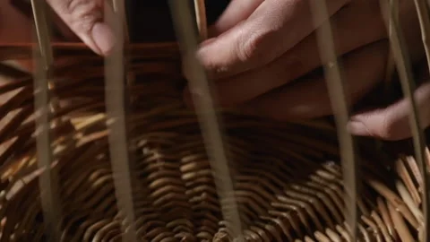 Closeup of hands weaving a basket from willow branches Video stock 170202260