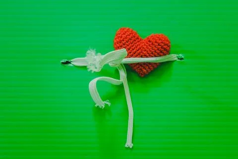 Closeup to Heart knit with elastic on a board Stock Photos