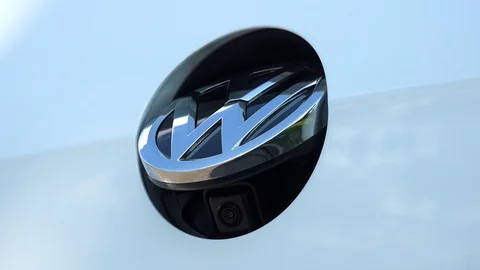 Closeup on a hidden reverse parking camera on a Volkswagen car Stock Footage 92407439