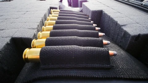 Closeup of High Power Rifle Ammunition Stock Footage 124986103