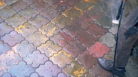 Closeup. high pressure washer. cleaning of paving. copy space Stock Footage 127977709
