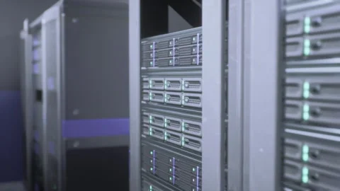 Closeup of highperformance server rack with LEDs and cooling environment Stock Footage 335102637