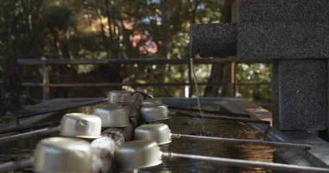 Closeup of holy spring water for cleansing ritual, Japan (E). Stock Footage 122920667