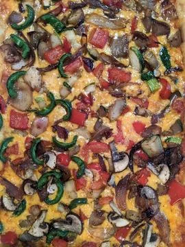 Closeup of a Homemade Rectangular Vegetable Pizza Stock Photos