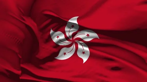 Closeup Hong Kong  Flag Wave Loop waving in wind Realistic Hong Kong  Flag b Stock Footage 321809012