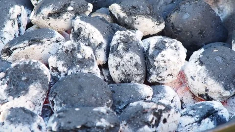 Closeup of hot gray embers Stock Footage 76234693