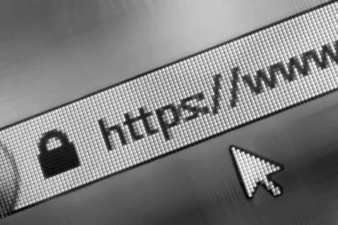 Closeup of Http Address in Web Browser in Shades of black and white 스톡 사진