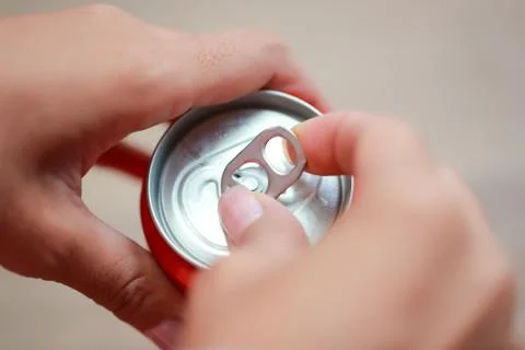 Closeup human hands open can Stock Photos