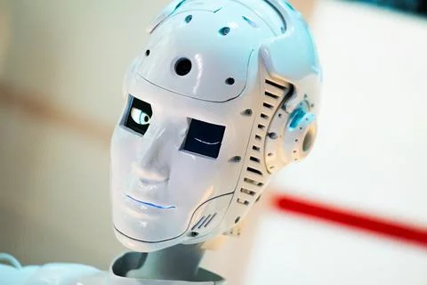 Closeup of human robot looking away Stock Photos
