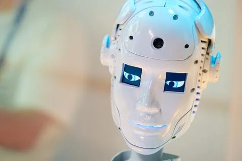 Closeup of human robot looking away Stock Photos