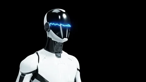 Closeup humanoid robot assistant on black background loop animation. Stock Footage 347388715