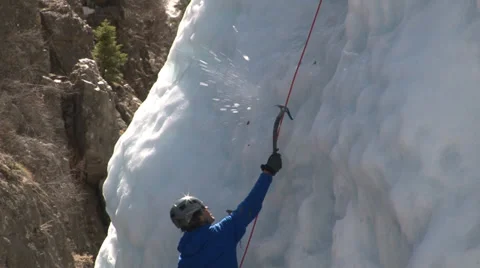 Closeup of ice climber on ice wall. Video stock 36807082