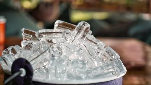 Closeup ice cube bucket. Stock Photos