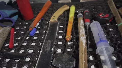 Closeup of ice sculptor tools Video stock 268741000