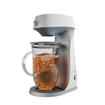 A closeup of an iced tea maker on a white background, 3d rendering Illustrazione stock