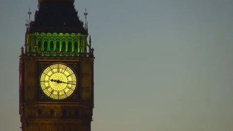 Closeup illuminated Big Ben bell clock in London Elizabeth Tower touristic icon Stock Footage 84743814
