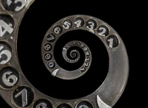 Closeup illustration of a metallic infinity time spiral on black background Stock Illustration