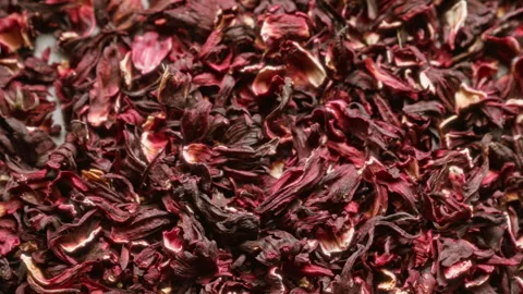 Closeup image of dried, red, hibiscus, flower, petals, commonly, used, for, t Stock Footage 285739893