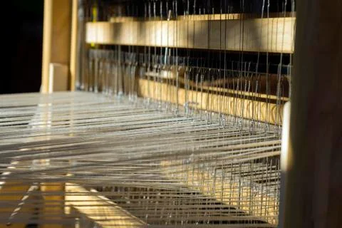 A closeup image of an old weaving Loom, details. Stock Photos