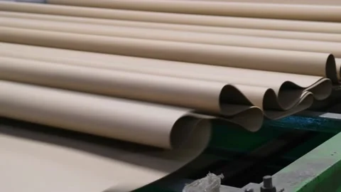 Closeup image of pleat cardboard row at factory background. Video stock 144575375