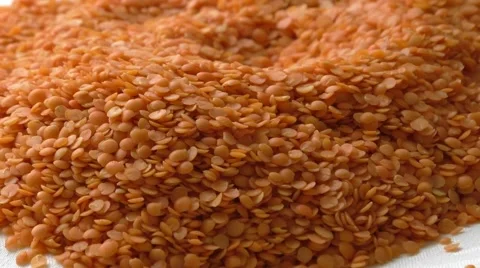 Closeup image of red lentil with metallic spoon Stock Footage 48533089